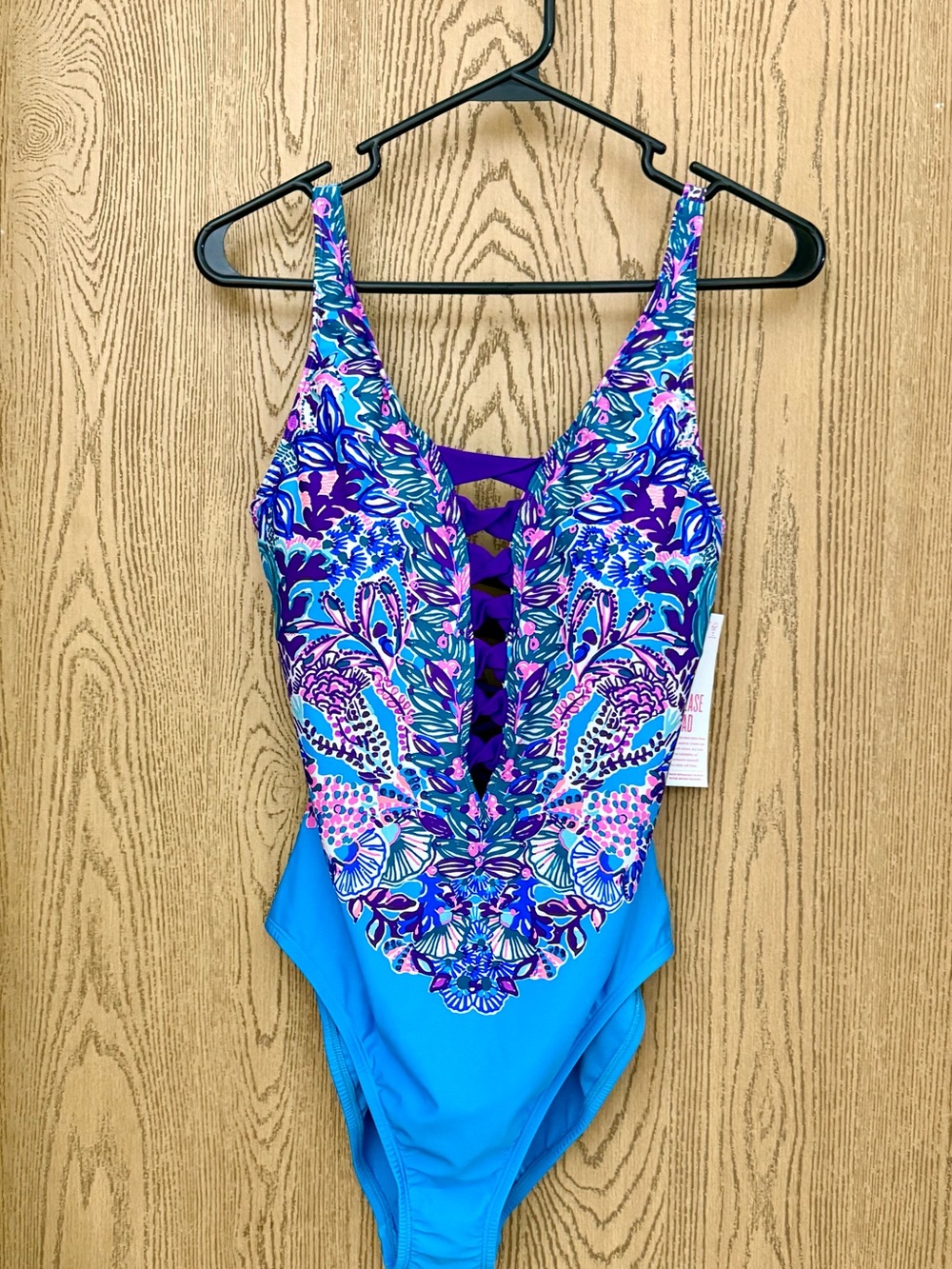 Lilly Pulitzer Bright Turquoise Floral Lace-Up One-Piece Swimsuit